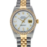Rolex Mens 2 Tone Mother Of Pearl Baguette Diamond 36 Datejust Wristwatch