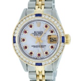 Rolex Ladies 2 Tone MOP Ruby & Sapphire Channel Set 26MM Datejust Wristwatch