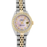 Rolex Mid Size Datejust Watch Steel and Yellow Gold Pink MOP Diamond Dial