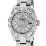 Rolex Ladies New Style Quickset Datejust Silver String Diamond Wristwatch