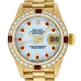 Rolex Ladies 18K Yellow Gold MOP Ruby President Wristwatch