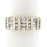 14k Yellow Gold 1.37 ctw Channel Set Round & Baguette Cut Diamond Wide Band Ring