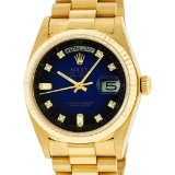 Rolex Mens 18K Yellow Gold Blue Vignette Diamond Quickset President Wristwatch