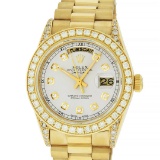 Rolex Mens 18K Yellow Gold Silver Diamond 2.6 ctw Quickset President Wristwatch