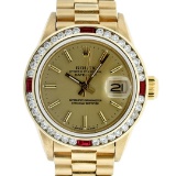 Rolex Ladies 18K Yellow Gold Ruby And Champagne Index President Wristwatch