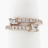 New 14k Rose Gold Emerald Cut & Round Diamond Moi et Toi Bypass Stack Band Ring