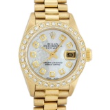 Rolex Ladies 18K Yellow Gold Mother Of Pearl Diamond President Wristwatch