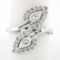 Vintage 14k White Gold 0.84 ctw Round Baguette Cut Diamond Pear Leaf Bypass Ring