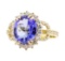 4.21 ctw Tanzanite And Diamond Ring - 14KT Yellow Gold