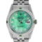Rolex Mens Stainless Steel Green Mother Of Pearl Diamond Oyster Perpetual Dateju