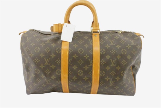 Louis Vuitton Brown Monogram Canvas Leather Keepall 45 cm Duffle Bag Luggage