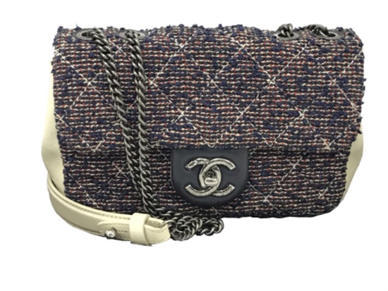 Chanel Classic Black Red Quilted Tweed Leather CC Single Flap Shoulder Bag