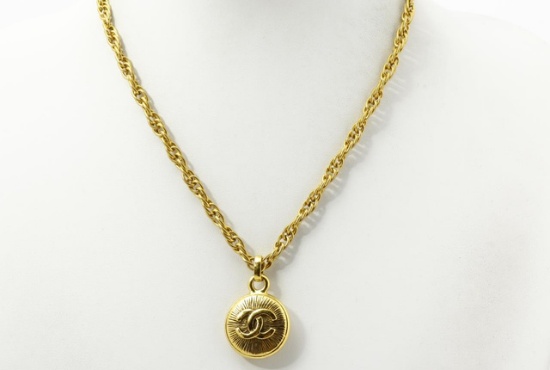 Chanel Gold-tone Metal CC Logo Sunburst Pendant Necklace
