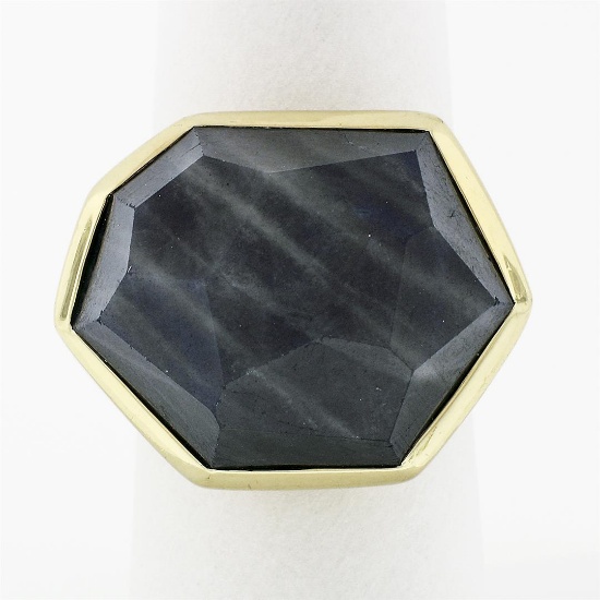 18k Gold IPPOLITA Rock Candy Unique Faceted Blue Gray Stone Solitaire Ring