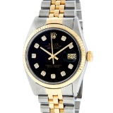 Rolex Mens 2 Tone Black Diamond 36MM Oyster Perpetual Datejust Wristwatch