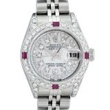 Rolex Ladies 26 Quickset Datejust MOP String Diamond Lugs And Ruby Datejust