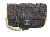 Chanel Classic Black Red Quilted Tweed Leather CC Single Flap Shoulder Bag