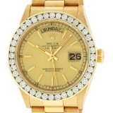 Rolex Mens 18K Yellow Gold 3.0 ctw Channel Set Diamond Day Date President Wristw