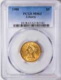 1908 $5 Liberty Head Half Eagle Gold Coin PCGS MS63