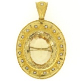 Antique Etruscan 14k Yellow Gold 49 ctw Natural Citrine & Pearl Brooch Pin Penda