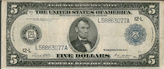 1914 $5 Federal Reserve Bank Note