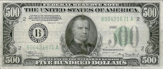 1934A $500 Federal Reserve Bank Note