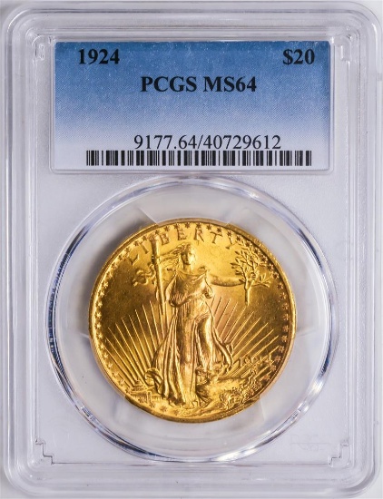 1924 $20 St. Gaudens Double Eagle Gold Coin PCGS MS64