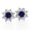 Sterling Silver Blue Crystal & CZ Halo Stud Earrings w/ 14k White Gold Posts