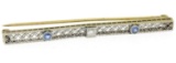 Antique Two Tone 14k Gold Diamond & Synthetic Sapphire Open Filigree Bar Pin