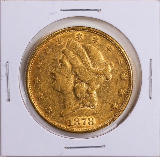1878 $20 Liberty Head Double Eagle Gold Coin VF
