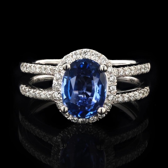 2.22 ctw Blue sapphire and 0.36 ctw Diamond Platinum Ring