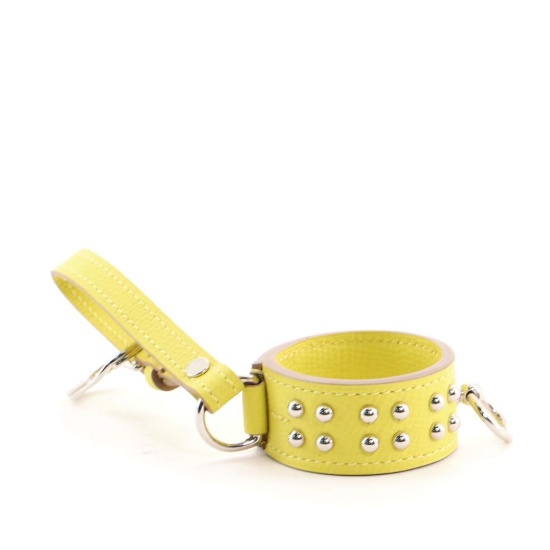 Hermes Collier de Chien Anneau Keychain Studded Leather Yellow