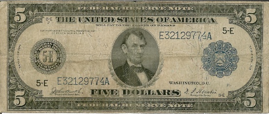 1914 $5 Federal Reserve Bank Note