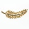 Vintage 14K Yellow Gold Seed Pearl Brushed Finish Long Feather Leaf Brooch Pin