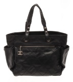 Chanel Black Quilted Coated Canvas Biarritz Tote Bag
