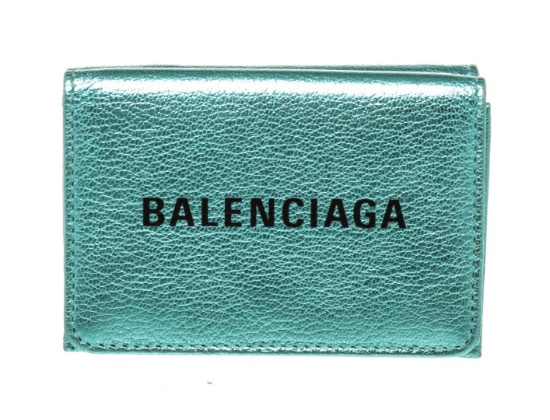 Balenciaga Blue Leather Logo Trifold Wallet