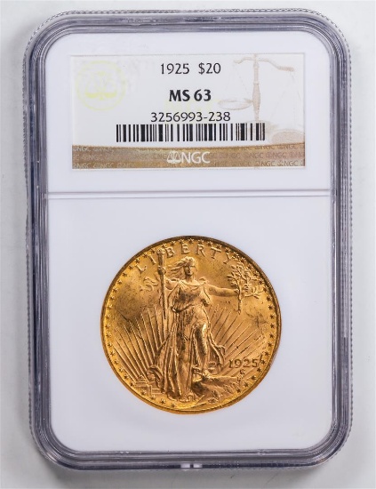 1925 $20 Double Eagle Gold Coin NGC MS63