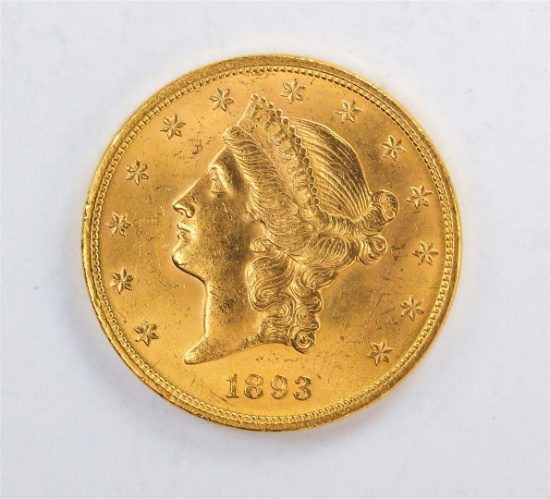 1893 $20 Liberty Head Double Eagle Gold Coin BU