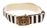 Gucci Mens Navy / White Fabric Brass Anchor Buckle Striped Belt