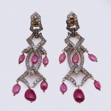Pair of Mogul Style Silver Topped Gold Tourmaline & Diamond Earrings
