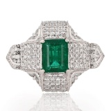 2.87 ctw Emerald and 2.12 ctw Diamond Platinum Ring