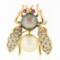 Vintage 14k Gold 1.44 ctw Diamond Ruby Eye w/ Golden Gray Pearl Bee Fly Brooch P