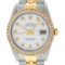 Rolex Mens Two Tone 36MM White Diamond Dial Datejust Wristwatch
