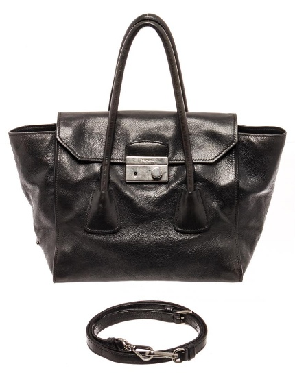 Prada Glace Black Calf Leather Flap Shoulder Bag