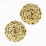 Solid 14K Yellow Gold Rope Spiral Concentric Wrap Large Button Clip on Earrings