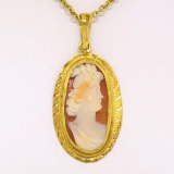 Antique Victorian 10K Yellow Gold Hand Carved & Set Cameo 16