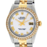 Rolex Mens Two Tone White Roman Diamond Bezel 36MM Datejust Wristwatch