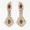 18k Yellow Gold 5.76 ctw Oval Vivid Red Ruby & Round Pave Diamond Drop Earrings