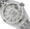 Rolex Ladies Quickset Silver Dial 18K White Gold Diamond And Emerald Datejust