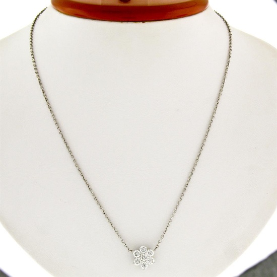 New 14K White Gold 1.05 ctw G VS1 Diamond Petite Flower Cluster Pendant Necklace